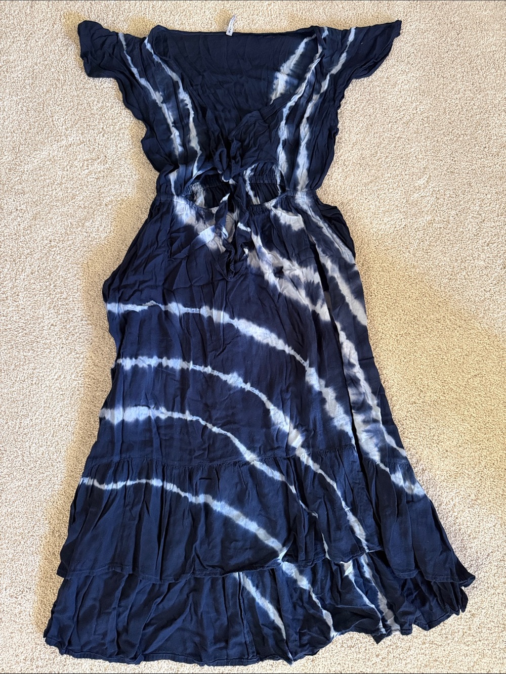 Tie-Dye Navy Maxi Dress with White Accents